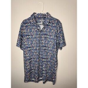 Chubbies Polo Shirt Mens Large Blue Geometric Triangle Print Stretch Golf